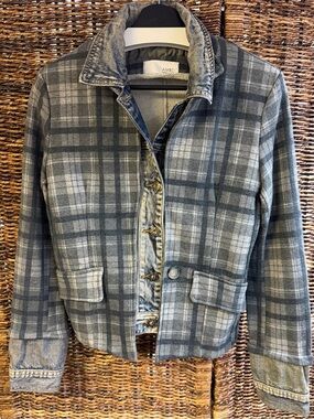 Amici- Gray Plaid Jacket with Denim Trim, Size: TG Large (Junior like fit)